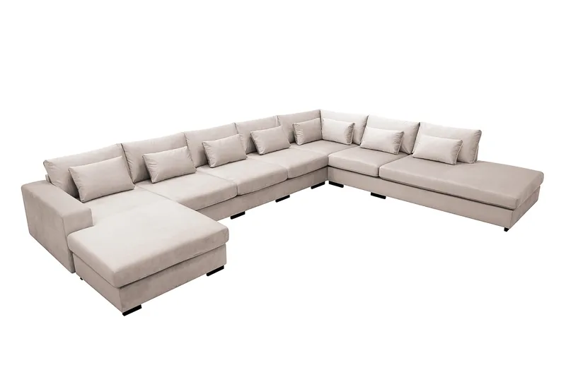 Grande Stor 7-seters U-Sofa med Divan Venstre - Beige Fløyel - Møbler - Sofaer - Fløyelssofaer