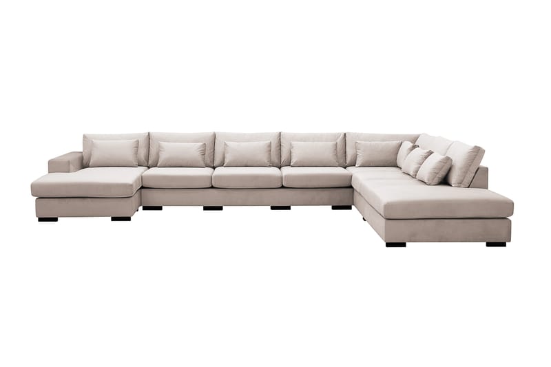 Grande Stor 7-seters U-Sofa med Divan Venstre - Beige Fløyel - Møbler - Sofaer - Fløyelssofaer