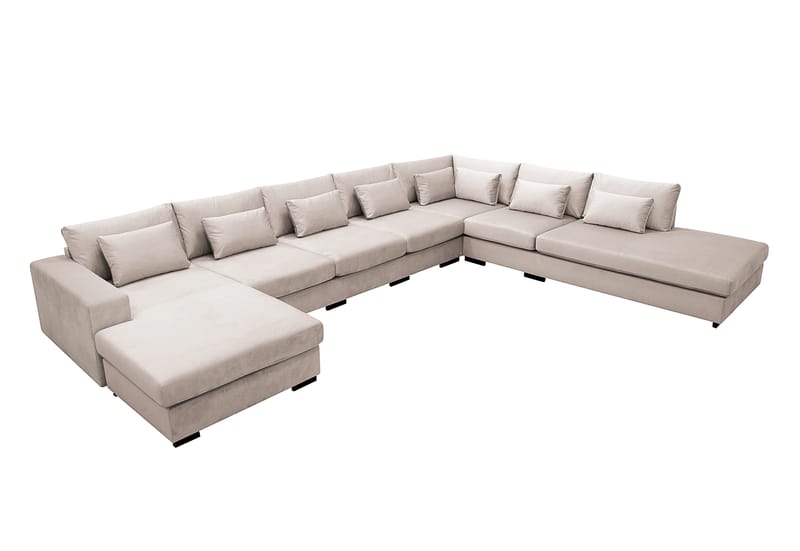 Grande Stor 7-seters U-Sofa med Divan Venstre - Beige Fløyel - Møbler - Sofaer - Fløyelssofaer