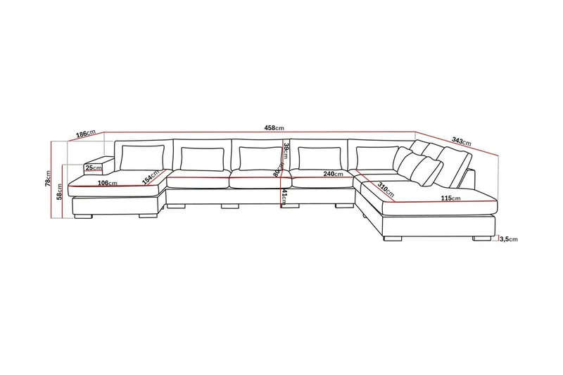 Grande Stor 7-seters U-Sofa med Divan Venstre - Beige Fløyel - Møbler - Sofaer - Fløyelssofaer