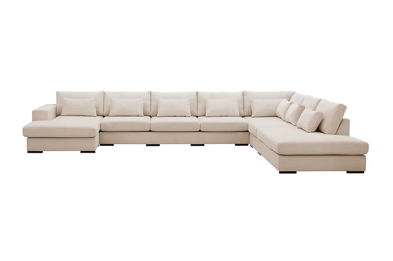 Grande Stor 7-seters U-Sofa med Divan Venstre, Beige Manchester