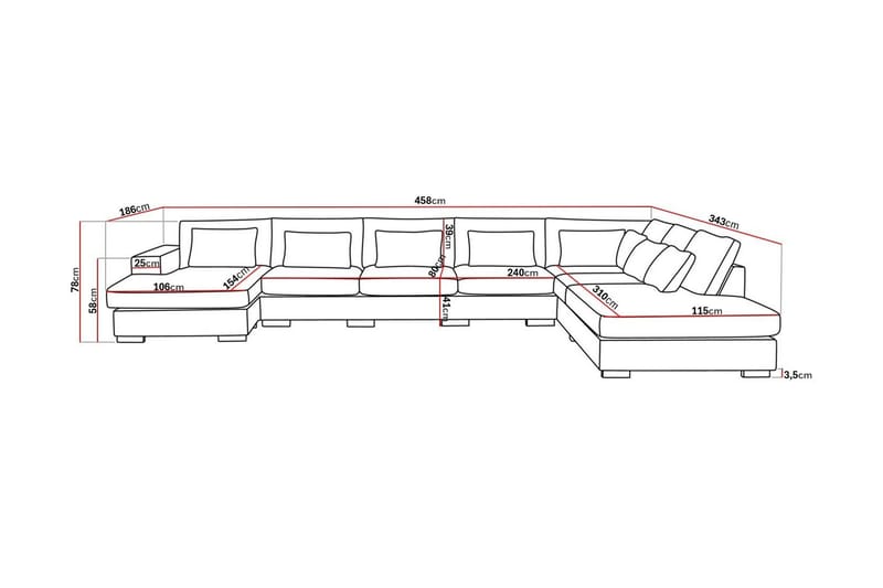 Grande Stor 7-seters U-Sofa med Divan Venstre - Beige Stoff - Møbler - Sofaer - U-sofa