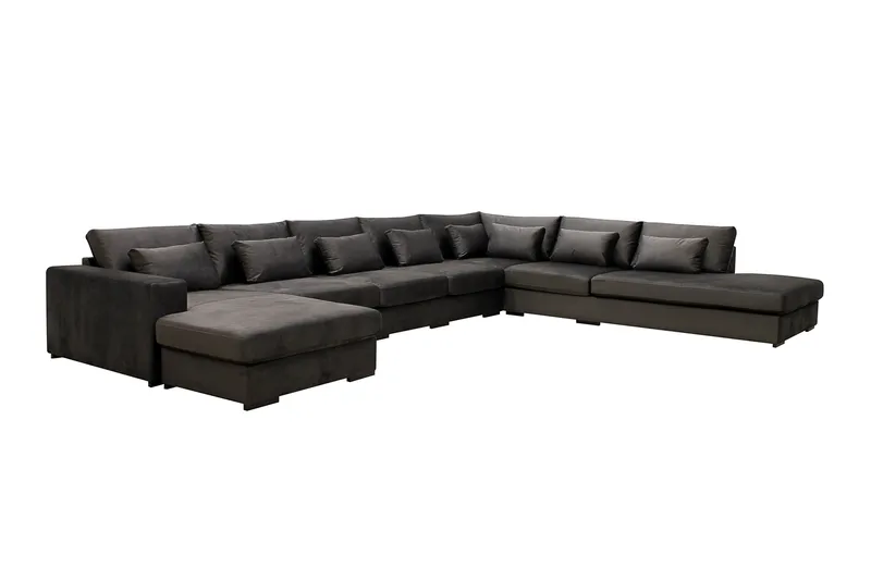 Grande Stor 7-seters U-Sofa med Divan Venstre - Mørkegrå Fløyel - Møbler - Sofaer - Modulsofaer - Komplett modulsofa