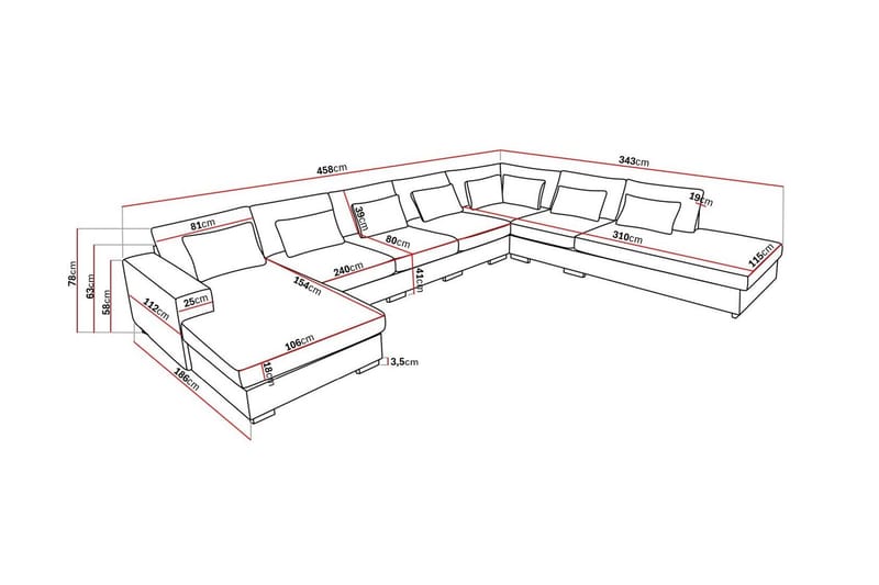 Grande Stor 7-seters U-Sofa med Divan Venstre - Mørkegrå Fløyel - Møbler - Sofaer - Fløyelssofaer