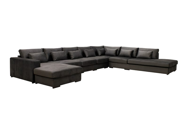 Grande Stor 7-seters U-Sofa med Divan Venstre - Mørkegrå Fløyel - Møbler - Sofaer - Fløyelssofaer