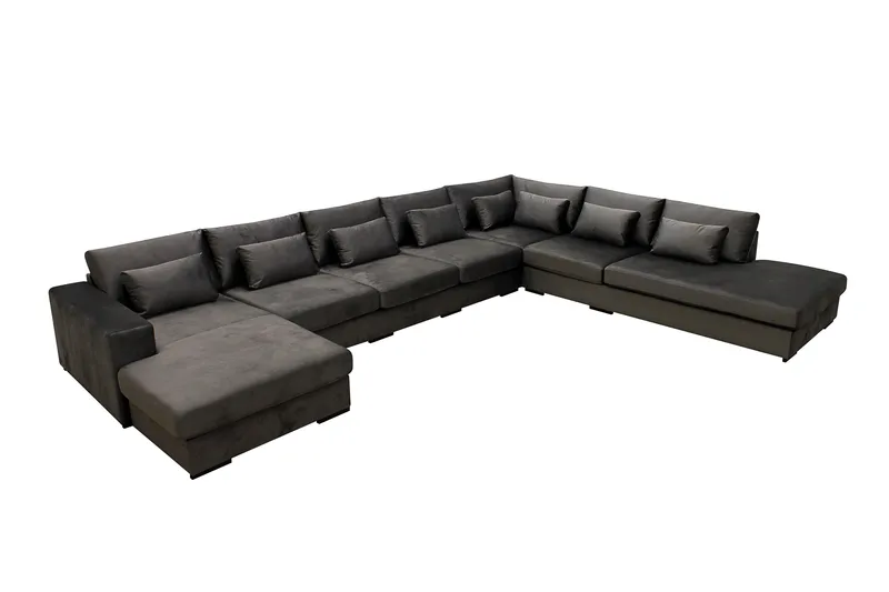 Grande Stor 7-seters U-Sofa med Divan Venstre - Mørkegrå Fløyel - Møbler - Sofaer - Modulsofaer - Komplett modulsofa