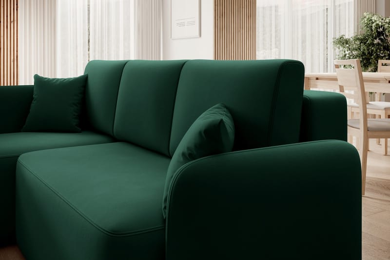 Hadson 3-seter Sofa med Sjeselong - Grønn - Møbler - Sofaer - Fløyelssofaer