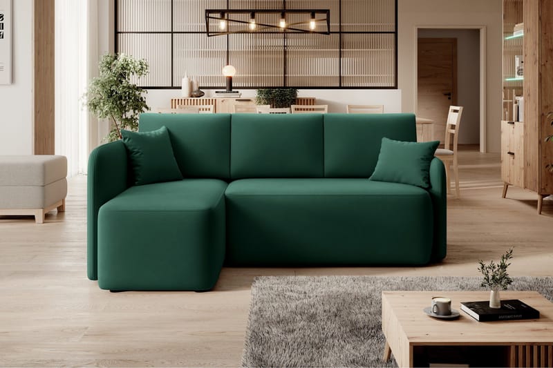 Hadson 3-seter Sofa med Sjeselong - Grønn - Møbler - Sofaer - Fløyelssofaer