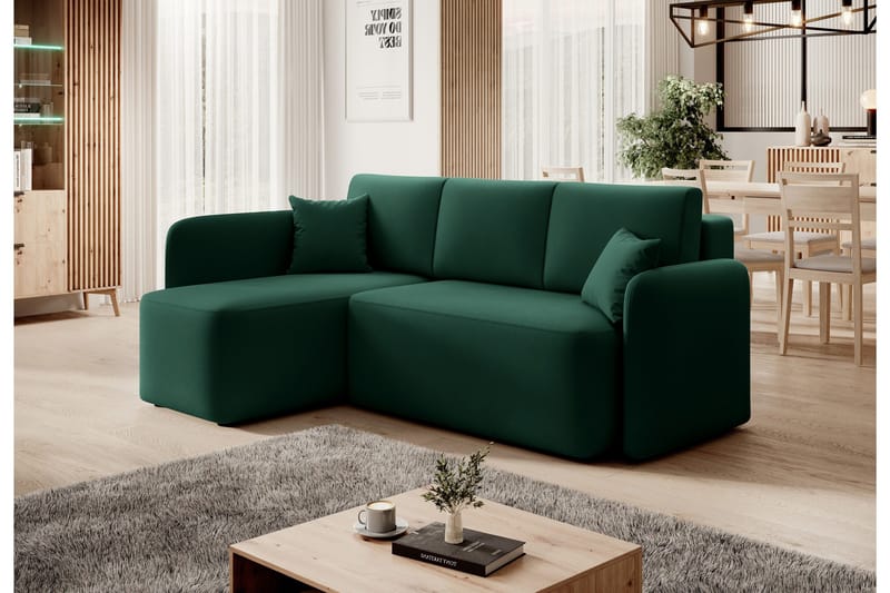 Hadson 3-seter Sofa med Sjeselong - Grønn - Møbler - Sofaer - Fløyelssofaer