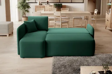 Hadson 3-seter Sofa med Sjeselong - Grønn - Møbler - Sofaer - Fløyelssofaer