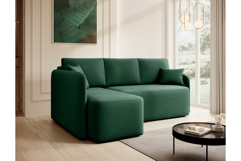 Hadson 3-seter Sofa med Sjeselong - Grønn - Møbler - Sofaer - Fløyelssofaer