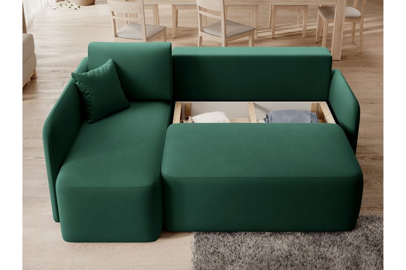 Hadson 3-seter Sofa med Sjeselong - Grønn - Møbler - Sofaer - Fløyelssofaer
