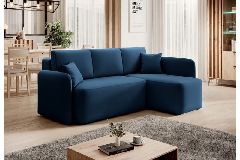 Hadson 3-seters Sofa med Divan - Blå - Møbler - Sofaer - Fløyelssofaer