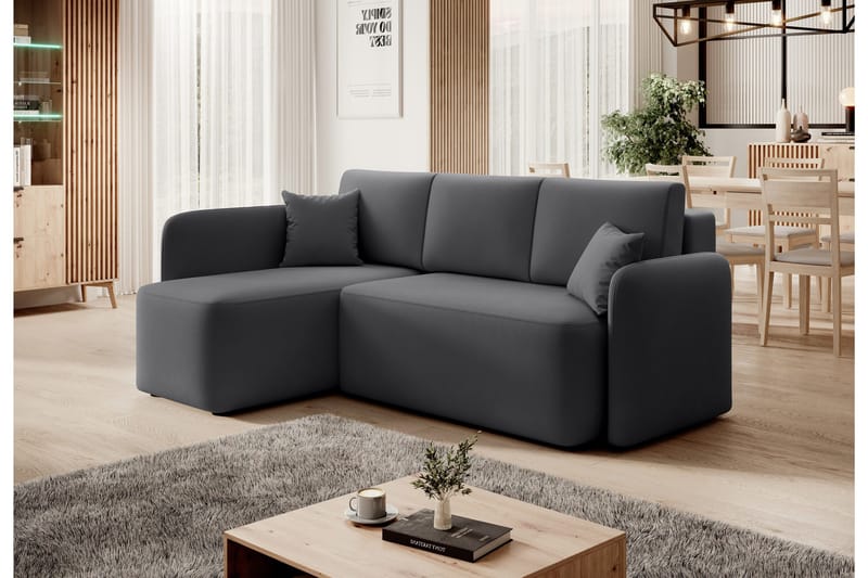 Hadson 3-seters Sofa med Divan - Mørk grå - Møbler - Sofaer - Fløyelssofaer