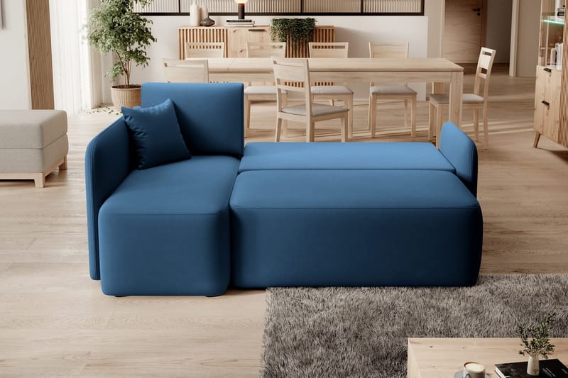 Hadson 3-seters Sofa med Sjeselong - Blå - Møbler - Sofaer - Fløyelssofaer