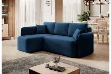 Hadson 3-seters Sofa med Sjeselong - Blå - Møbler - Sofaer - Fløyelssofaer