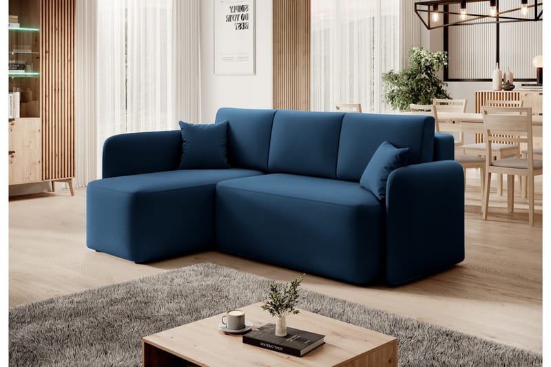 Hadson 3-seters Sofa med Sjeselong - Blå - Møbler - Sofaer - Fløyelssofaer