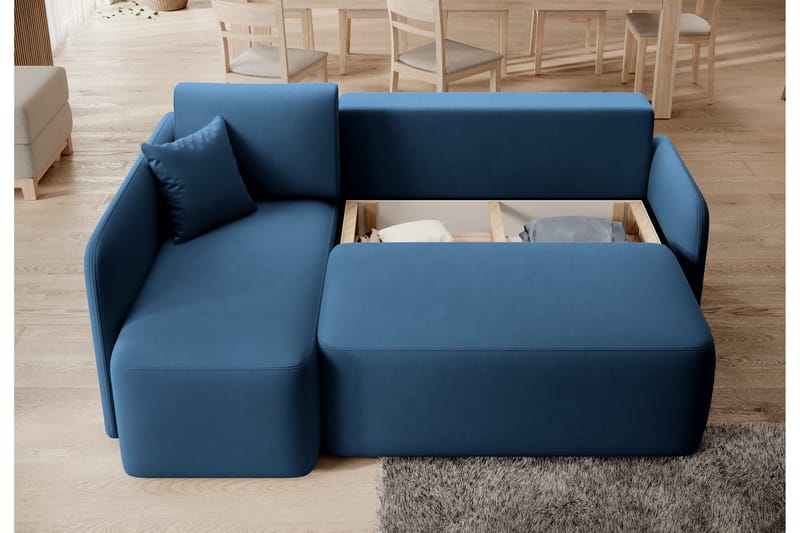 Hadson 3-seters Sofa med Sjeselong - Blå - Møbler - Sofaer - Fløyelssofaer
