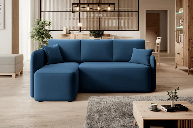Hadson 3-seters Sofa med Sjeselong - Blå - Møbler - Sofaer - Fløyelssofaer