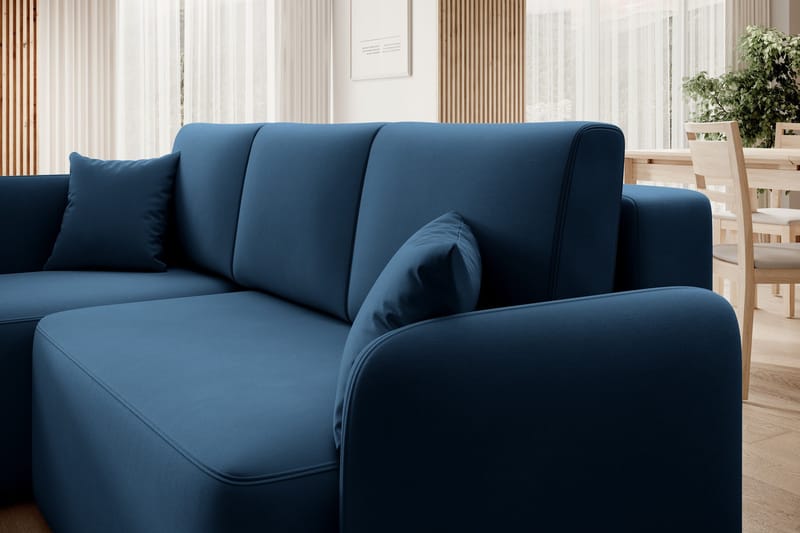 Hadson 3-seters Sofa med Sjeselong - Blå - Møbler - Sofaer - Fløyelssofaer