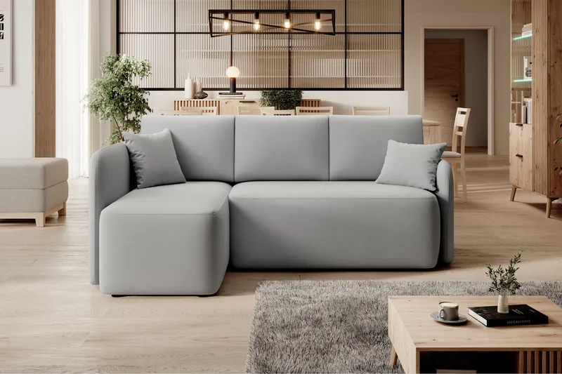Hadson 3-seters Sofa med Sjeselong - Grå - Møbler - Sofaer - Fløyelssofaer
