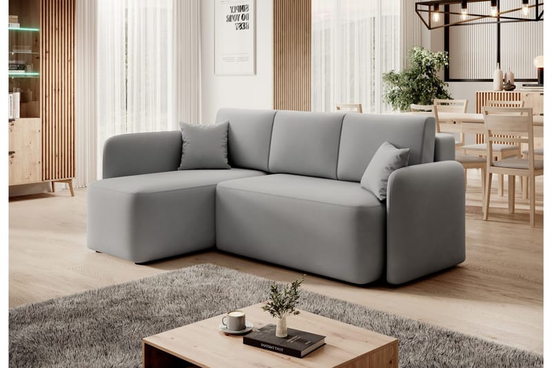 Hadson 3-seters Sofa med Sjeselong - Grå - Møbler - Sofaer - Fløyelssofaer