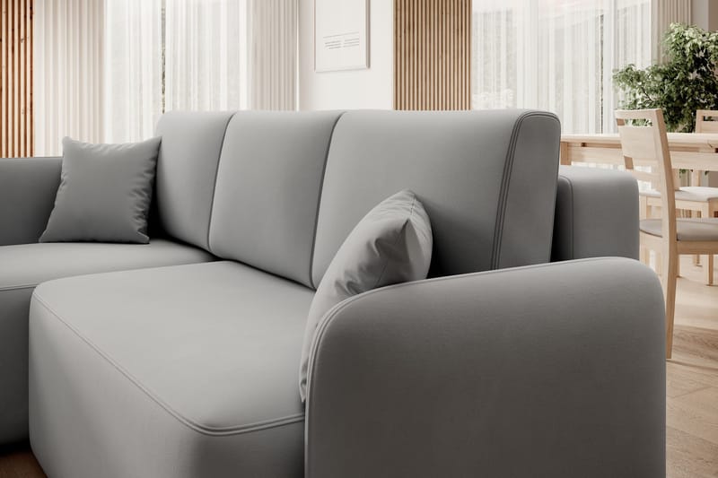Hadson 3-seters Sofa med Sjeselong - Grå - Møbler - Sofaer - Fløyelssofaer