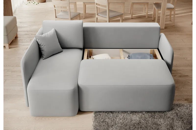 Hadson 3-seters Sofa med Sjeselong - Grå - Møbler - Sofaer - Fløyelssofaer