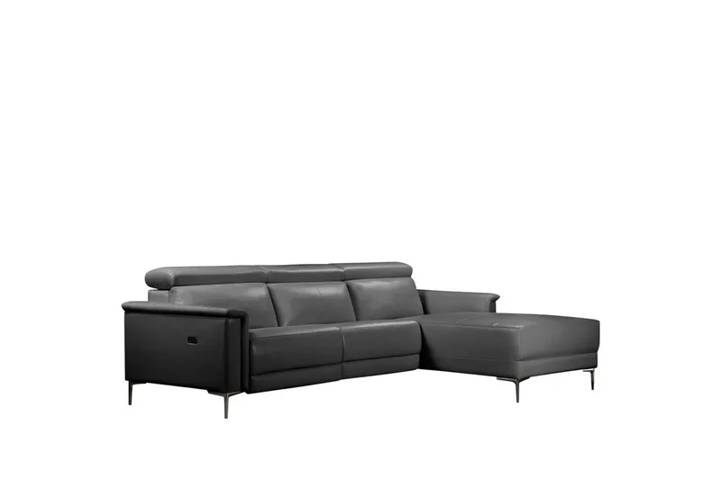 Hjørnesofa 3-seter Lund Grå, Lær/PU, Høyre Elektrisk Recliner, Grå, Lær/PU, Høyre Elektrisk Recliner