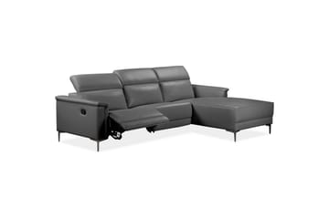 Hjørnesofa 3-seter Lund Grå, Lær/PU, Høyre Manuell Recliner - Grå, Lær/PU, Høyre Manuell Recliner - Møbler - Sofaer - Reclinersofaer