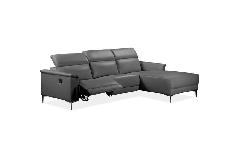 Hjørnesofa 3-seter Lund Grå, Lær/PU, Høyre Manuell Recliner - Grå, Lær/PU, Høyre Manuell Recliner - Møbler - Sofaer - Reclinersofaer