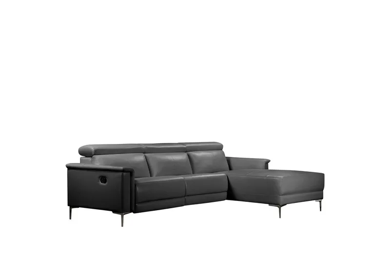 Hjørnesofa 3-seter Lund Grå, Lær/PU, Høyre Manuell Recliner - Grå, Lær/PU, Høyre Manuell Recliner - Møbler - Sofaer - Reclinersofaer