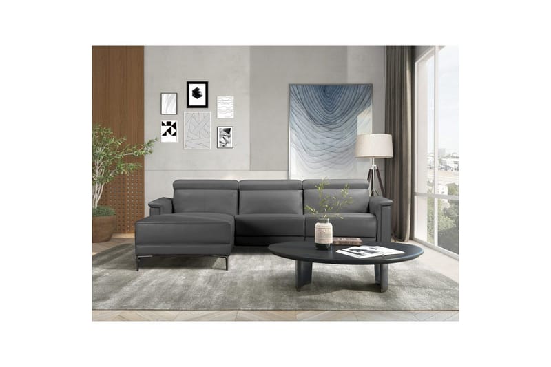 Hjørnesofa 3-seter Lund Grå, PU, Venstre Manuell Recliner - Grå, PU, Venstre Manuell Recliner - Møbler - Sofaer - Reclinersofaer