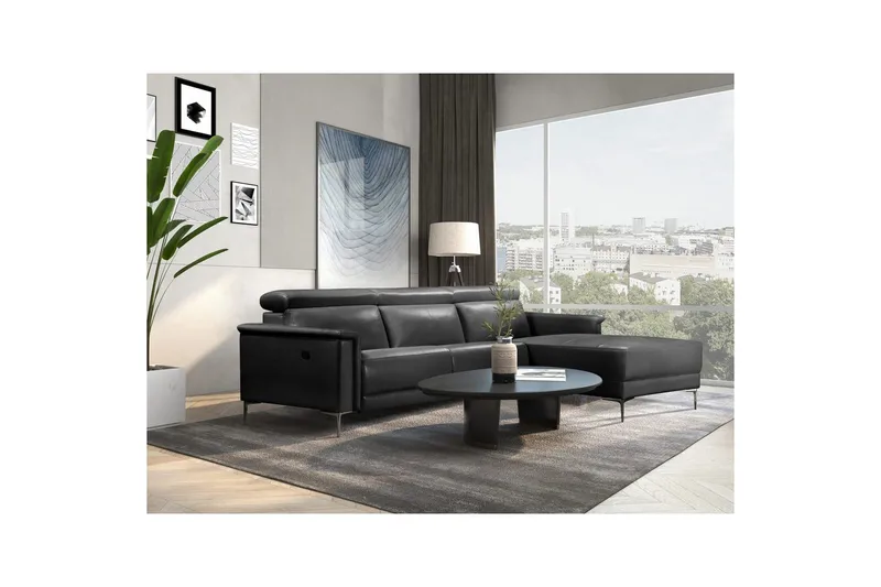 Hjørnesofa 3-seter Lund Grå, PU, Høyre Manuell Recliner - Grå, PU, Høyre Manuell Recliner - Møbler - Sofaer - Reclinersofaer