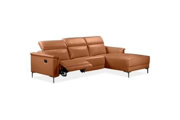 Hjørnesofa 3-seter Lund Kognac, Lær/PU, Høyre Manuell Recliner - Kognac, Lær/PU, Høyre Manuell Recliner - Møbler - Sofaer - Reclinersofaer