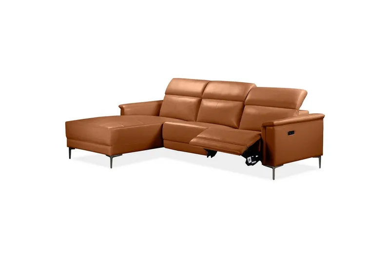 Hjørnesofa 3-seter Lund Kognac, Lær/PU, Venstre Elektrisk Recliner - Kognac, Lær/PU, Venstre Elektrisk Recliner - Møbler - Sofaer - Reclinersofaer