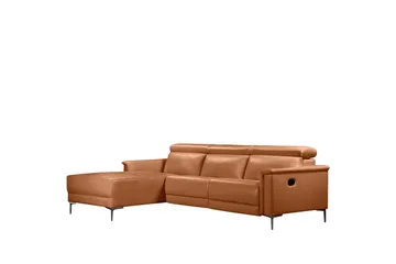 Hjørnesofa 3-seter Lund Kognac, Lær/PU, Venstre Manuell Recliner - Kognac, Lær/PU, Venstre Manuell Recliner - Møbler - Sofaer - Reclinersofaer