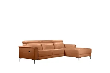 Hjørnesofa 3-seter Lund Kognac, PU, Høyre Elektrisk Recliner