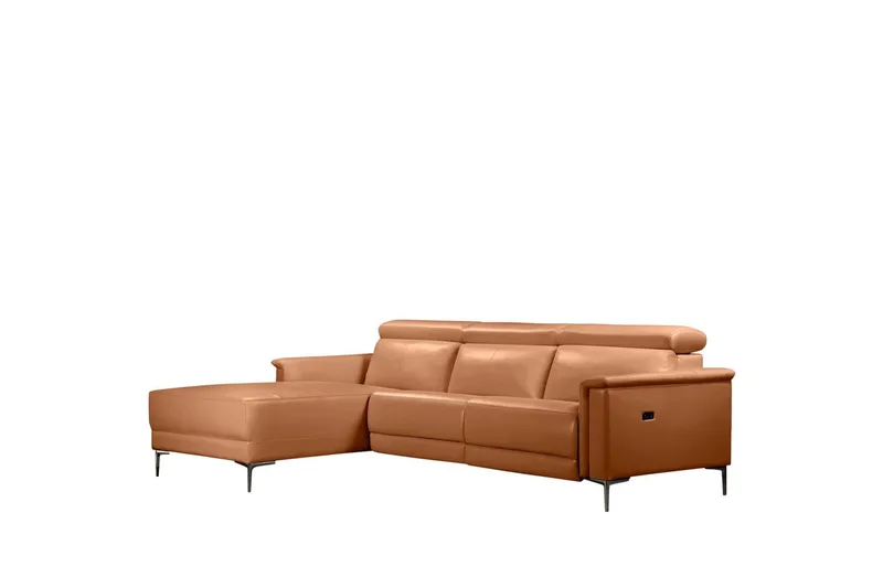 Hjørnesofa 3-seter Lund Kognac, PU, Venstre Elektrisk Recliner, Kognac, PU, Venstre Elektrisk Recliner