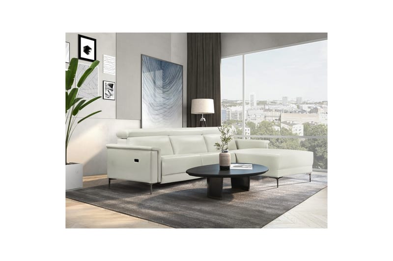 Hjørnesofa 3-seter Lund Krem, PU, Høyre Elektrisk Recliner - Krem, PU, Høyre Elektrisk Recliner - Møbler - Sofaer - Reclinersofaer