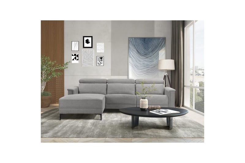 Hjørnesofa 3-seter Lund Lys grå, Belfast-stoff, Venstre Elektrisk Recliner - Lys grå, Belfast-stoff, Venstre Elektrisk Recliner - Møbler - Sofaer - Reclinersofaer