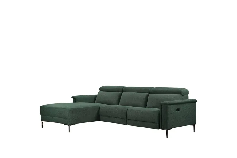 Hjørnesofa 3-seter Lund Mørk grønn, Belfast-stoff, Venstre Elektrisk Recliner, Mørk grønn, Belfast-stoff, Venstre Elektrisk Recliner