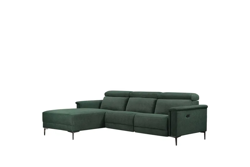Hjørnesofa 3-seter Lund Mørk grønn, Belfast-stoff, Venstre Manuell Recliner, Mørk grønn, Belfast-stoff, Venstre Manuell Recliner