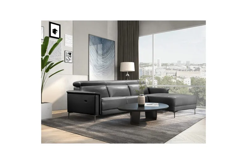 Hjørnesofa 3-seter Lund Svart, Lær/PU, Høyre Elektrisk Recliner - Svart, Lær/PU, Høyre Elektrisk Recliner - Møbler - Sofaer - Reclinersofaer