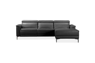 Hjørnesofa 3-seter Lund Svart, Lær/PU, Høyre Manuell Recliner - Svart, Lær/PU, Høyre Manuell Recliner - Møbler - Sofaer - Reclinersofaer