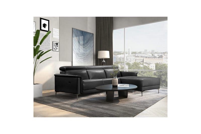 Hjørnesofa 3-seter Lund Svart, PU, Høyre Elektrisk Recliner - Svart, PU, Høyre Elektrisk Recliner - Møbler - Sofaer - Reclinersofaer