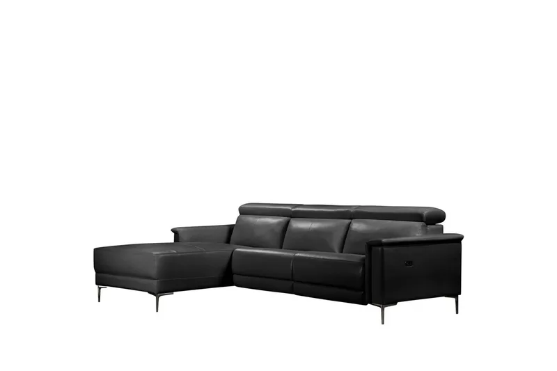 Hjørnesofa 3-seter Lund Svart, PU, Venstre Elektrisk Recliner, Svart, PU, Venstre Elektrisk Recliner