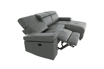 Hjørnesofa 3-seter Rayland Grå, Lær/PU, Høyre Manuell Recliner - Grå, Lær/PU, Høyre Manuell Recliner - Møbler - Sofaer - Reclinersofaer