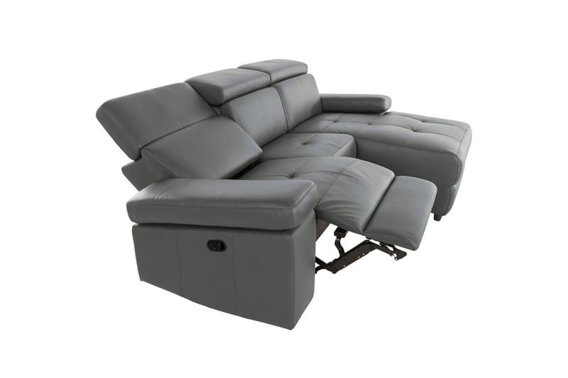Hjørnesofa 3-seter Rayland Grå, Lær/PU, Høyre Manuell Recliner - Grå, Lær/PU, Høyre Manuell Recliner - Møbler - Sofaer - Reclinersofaer
