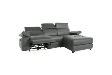 Hjørnesofa 3-seter Rayland Grå, Lær/PU, Høyre Manuell Recliner - Grå, Lær/PU, Høyre Manuell Recliner - Møbler - Sofaer - Reclinersofaer